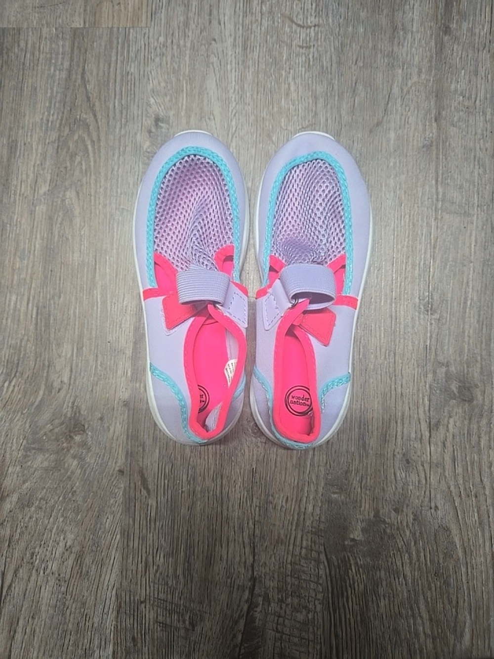 Wonder Nation Kids Slip-On Water Shoes in Light Purple with Pink & Teal Accents